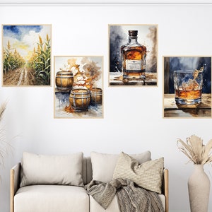 Bourbon Wall Art Printable x4 - Bourbon Wall Art - Bourbon Wall Decor - Bourbon Gifts For Men - Bourbon Watercolor - Bourbon Lover Gift