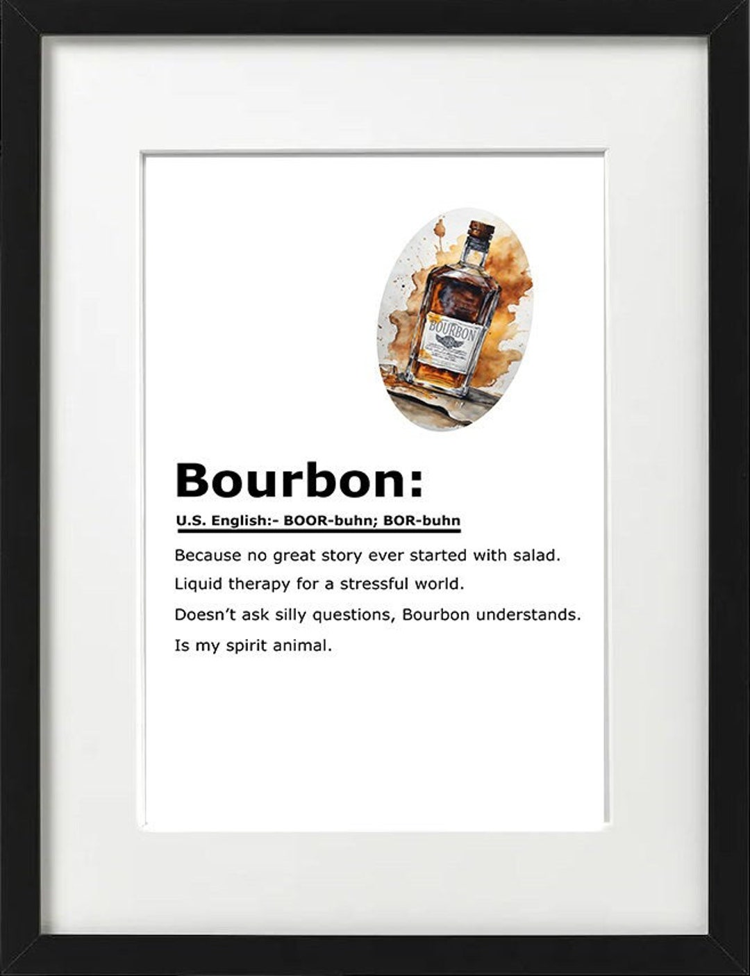 Bourbon Wall Art Bourbon Definition Print Bar Poster Bar Cart Etsy