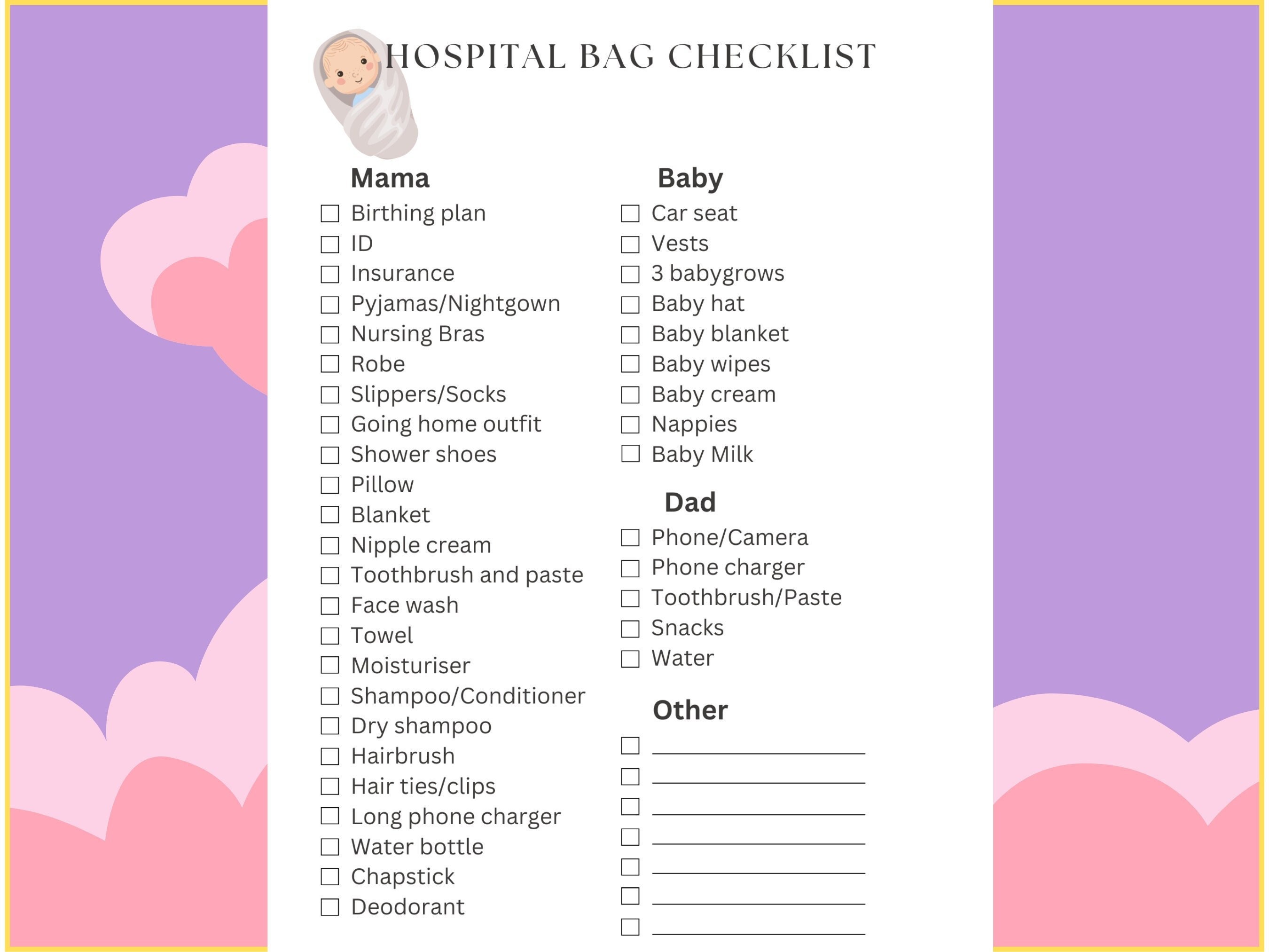 Hospital Bag Checklist for Mom + Dad – S+S Goods Shop