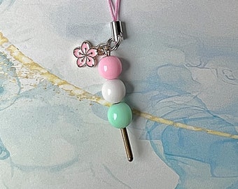 Pingente para celular Dango: Alça Kawaii com estampa de flor de cerejeira