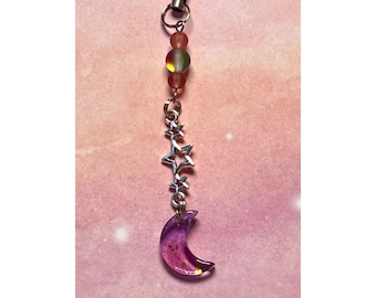 Moon and Stars Phone Charm: Celestial Keychain Accessory