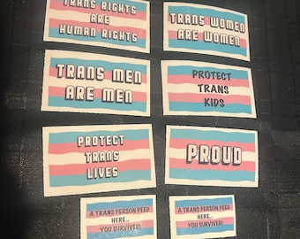 Los derechos de las personas trans son derechos humanos MIX, pegatina "Protege las vidas trans", pegatina "Trans", pegatina "Las vidas trans importan", hombres trans, mujeres trans