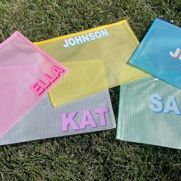 Personalized Wet Dry Mesh Bag, Pool Pouch, Personalized Travel Pouch, Shadow Block Monogram Pouch, Bachelorette Bag, Girls Trip