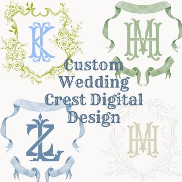 Custom Wedding Crest, Solid Wedding Monogram, Event Stationery, Digital Wedding Monogram, Wedding Personalization, Watercolor Crest, Crest