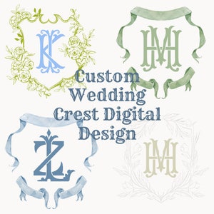 Custom Wedding Crest, Solid Wedding Monogram, Event Stationery, Digital Wedding Monogram, Wedding Personalization, Watercolor Crest, Crest