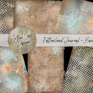 May include: Set of six digital paper backgrounds in a vintage style with a checkered pattern, distressed textures, and faded writing. The papers are perfect for scrapbooking, digital art, and other creative projects.  The text on the image reads "Fatherhood Journal - Backgrounds".