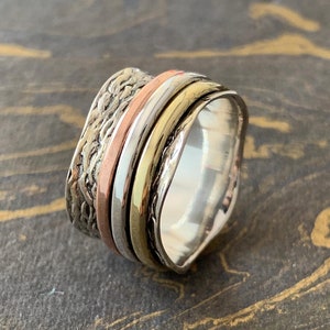 Anillo giratorio simple-925 plata de ley-anillo de múltiples giros-anillo de ansiedad-anillo hecho a mano-anillo de pulgar-anillo de estrés-mejor anillo para regalo