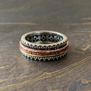 Silver Spinner Ring-925 Sterling Silver Multi Spins Ring Hammered Ring Handmade Ring Men&#39;s Ring Gift for Him Cyber Sale 2023 Halloween Gift