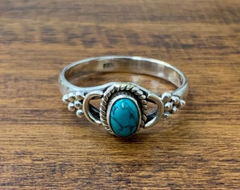 Handmade Turquoise Cabochon Ring, 925 Sterling Silver