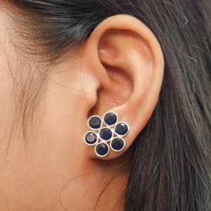 Sapphire gemstone 925 sterling silver studs handmade earrings Gemstone earrings for gift Sapphire earrings daily wear earrings gift for her