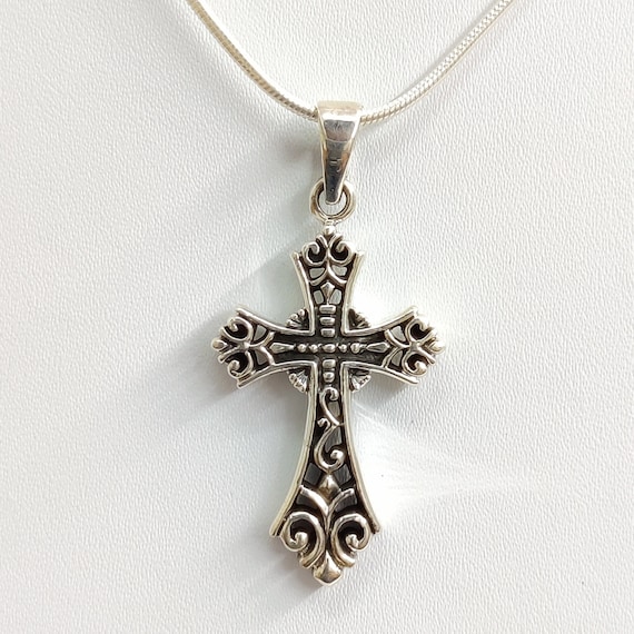 Turquoise Center Cross Pendant Handmade in Bali Sterling Silver with Oxidized Finish, Pendant Only Turquoise Center Cross Pendant Handmade in Bali Sterling Silver with Oxidized Finish, Pendant Only