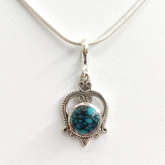 Turquoise Pendant Natural Gemstone Pendant 925 Sterling Silver
