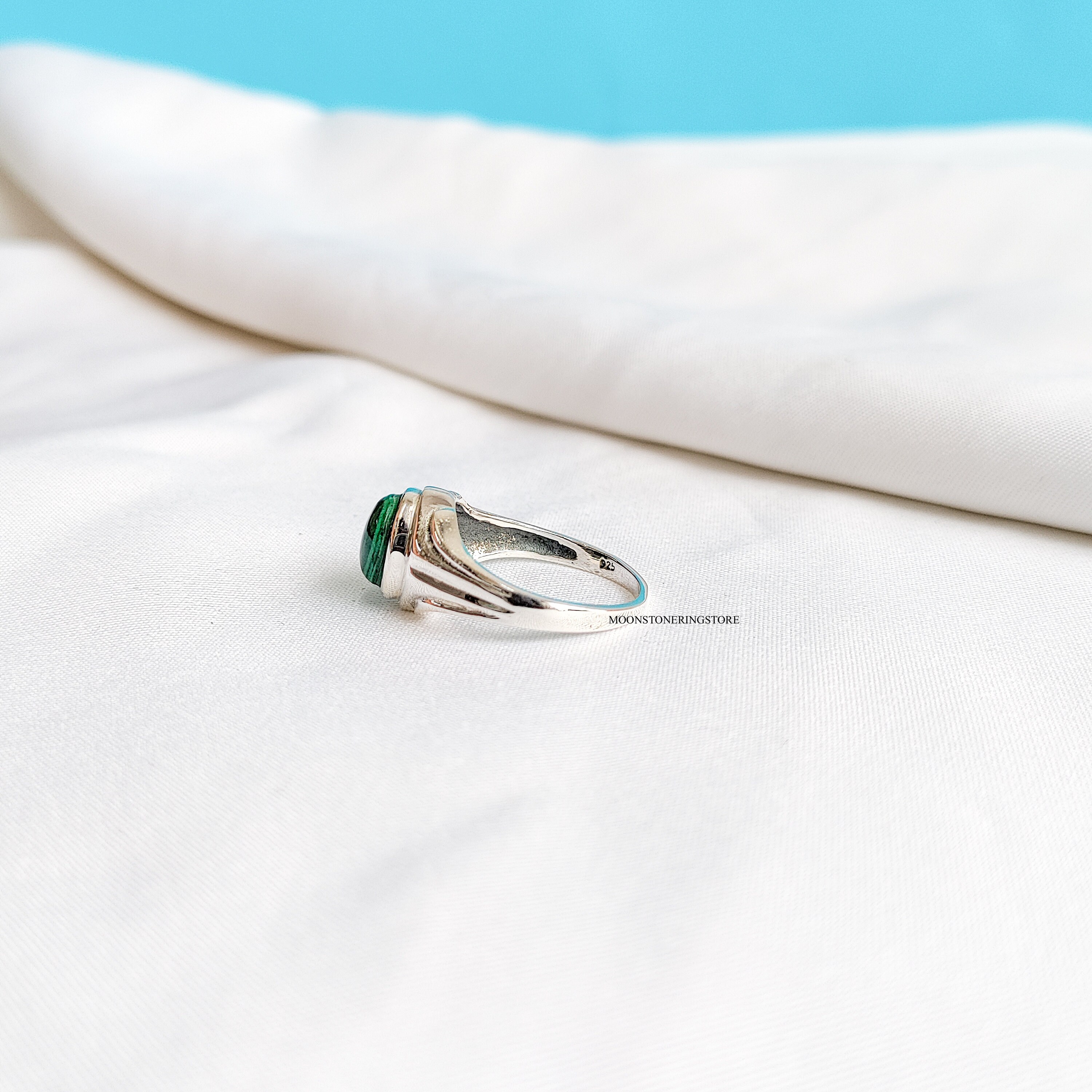 Natural Malachite Ring, 925 Sterling Silver Ring, Handmade