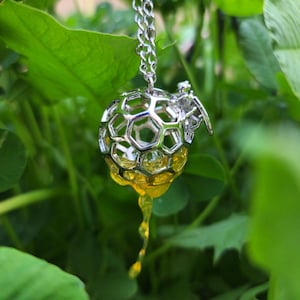 Bee with Dripping Honey on a Honeycomb Necklace  (Silver) - Nature - Spring - Pendant