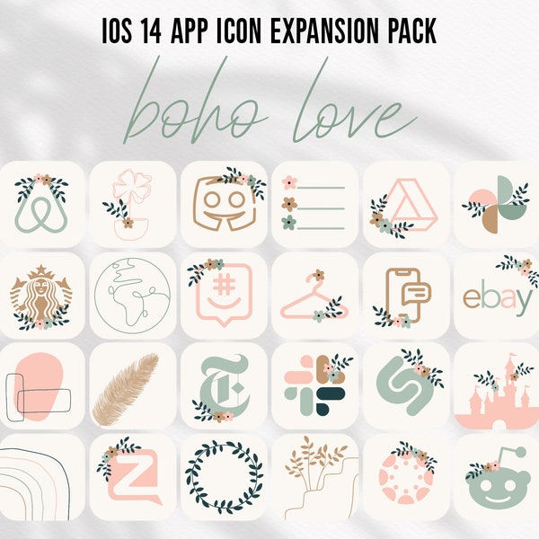 covers app on iphone Boho App Icons Decorated Hand Drawn Aesthetics Flower Boho Love Theme Aesthetic Watercolor App Covers iOS Retro Style Highlight Icons