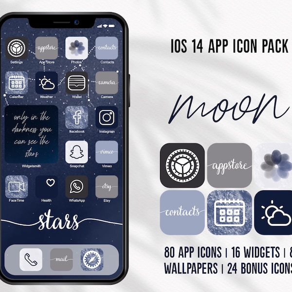 Galaxy App Icons Dark, Dark App Icons, Black App Icons, Moon App Icons, iOS Galaxy, App Icons Stars, Dark Blue Grey Aesthetic App Icons