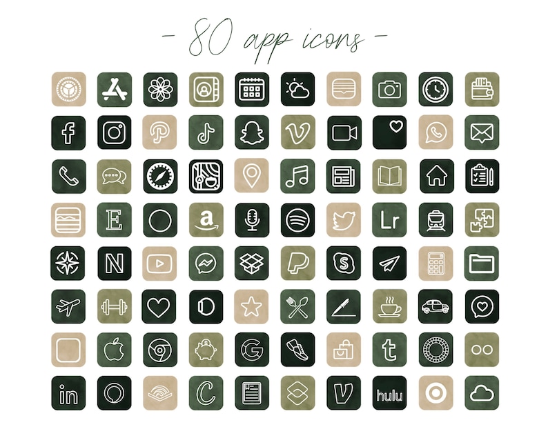 Dark Green App Icons Aesthetic App Icons Dark App Elements Etsy