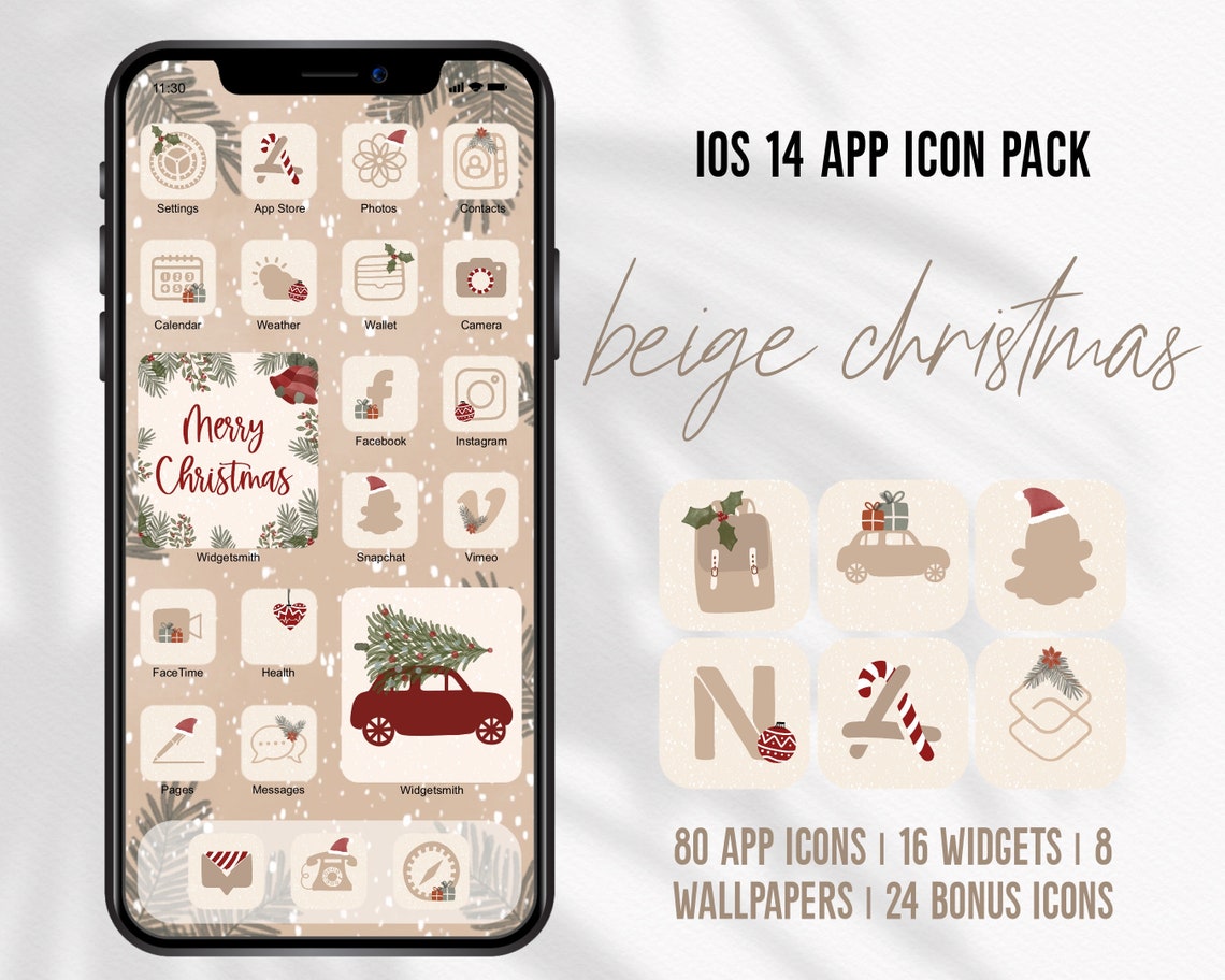 Beige Christmas Ios14 App Icons Winter App Icons Iphone - Etsy