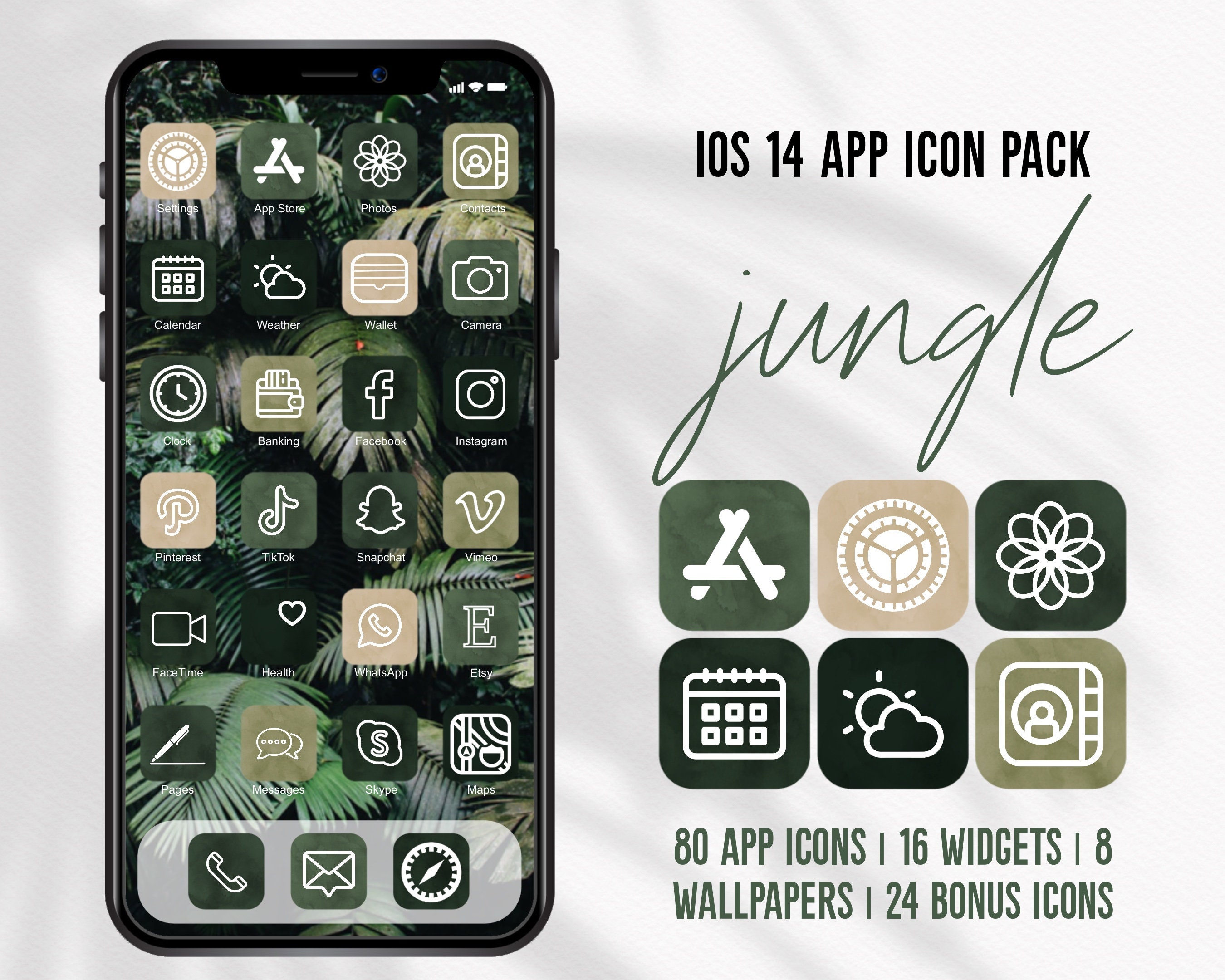 Dark Green App Icons Aesthetic App Icons Dark App Elements Etsy