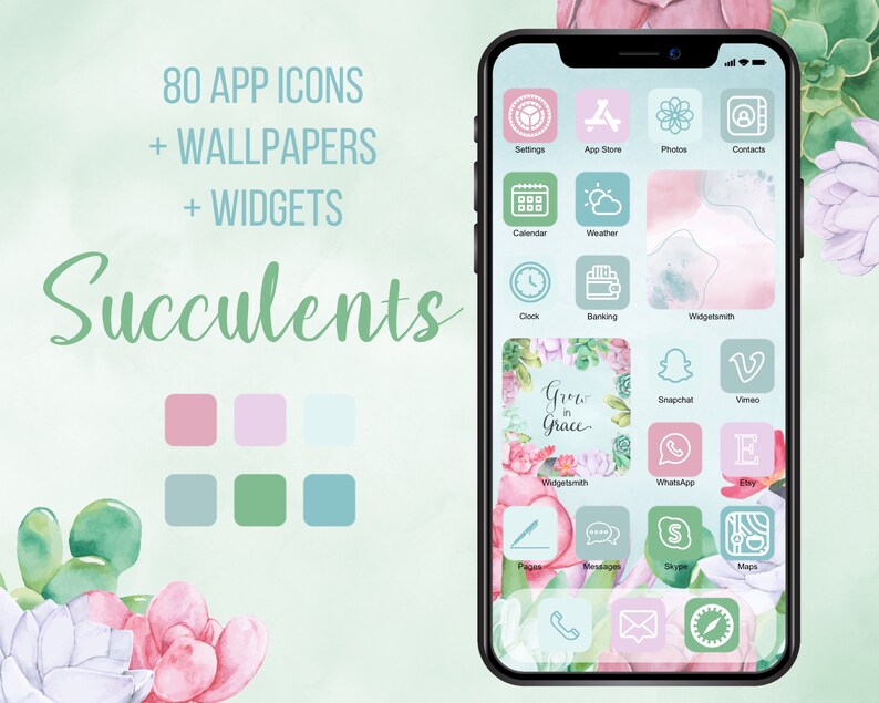 Green App Icons Aesthetic App Icons Plants Blue App Etsy