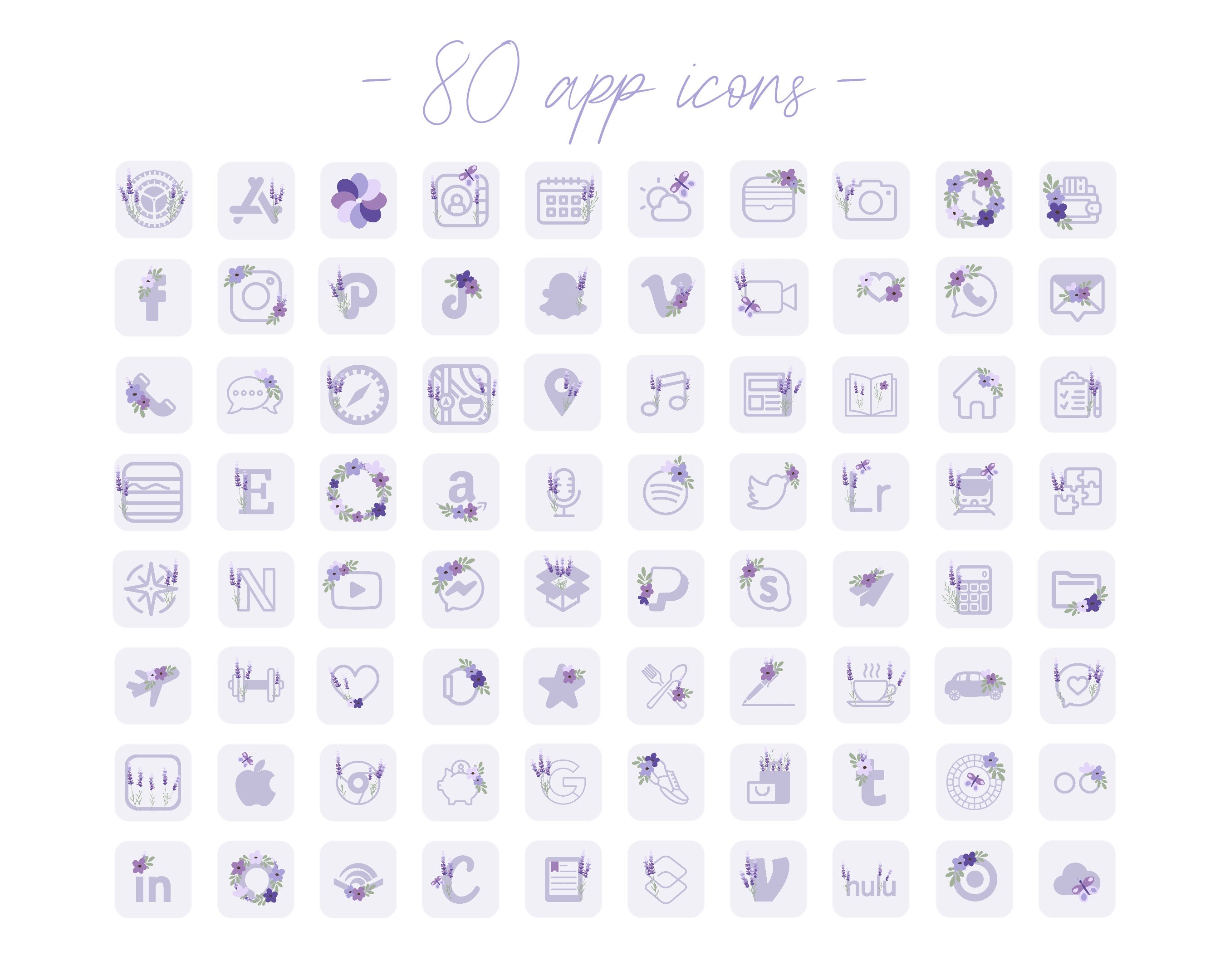 Lavender App Icons Aesthetic Ios14 App Elements Iphone Flowers | Etsy