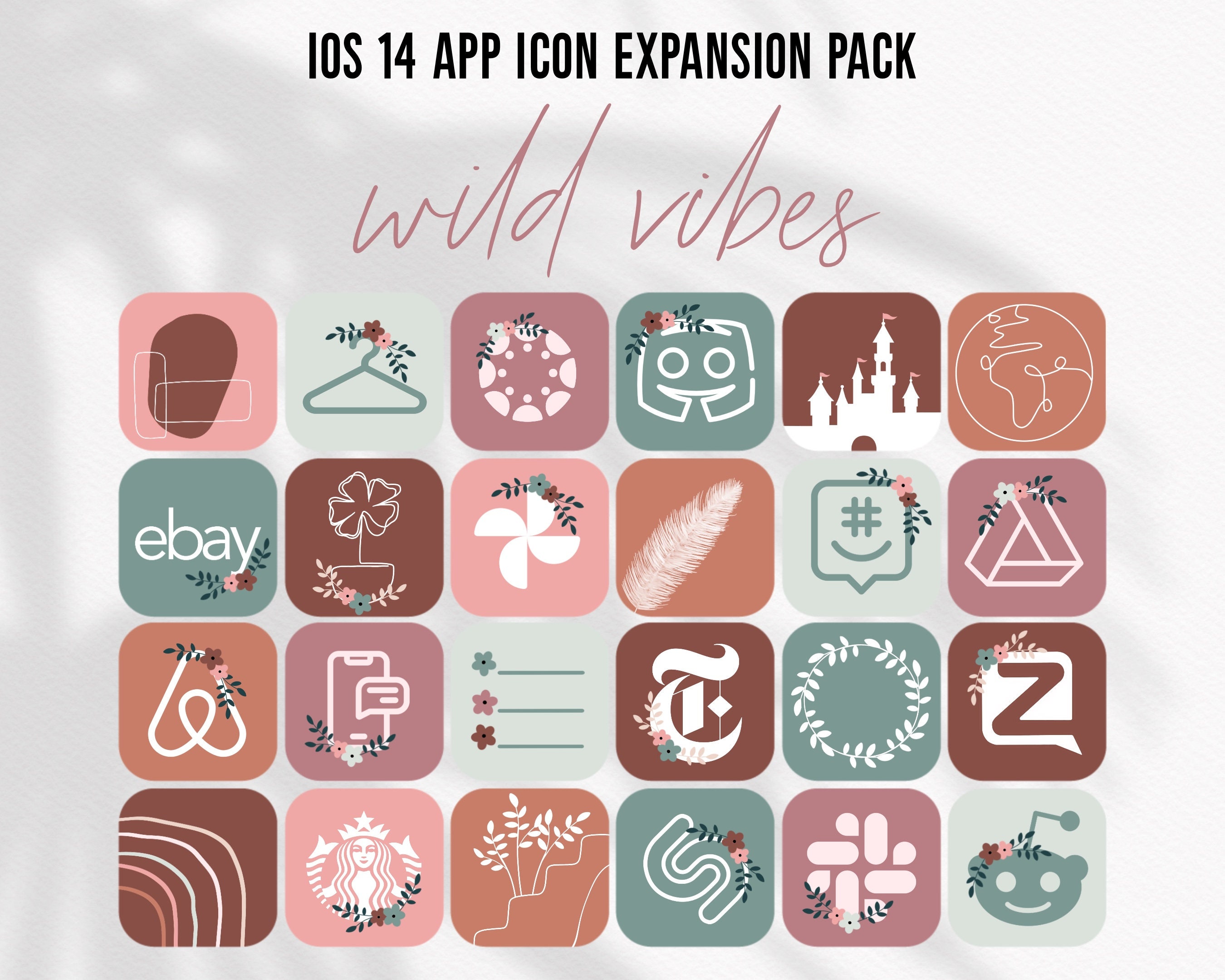 Boho App Icons Decorated Hand Drawn Aesthetics Flower Boho Etsy