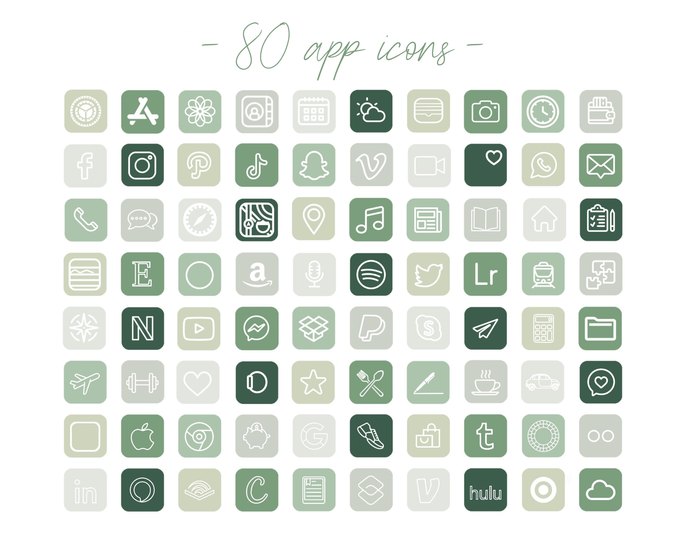 Green App Icons Aesthetic App Icons Green App Elements | Etsy