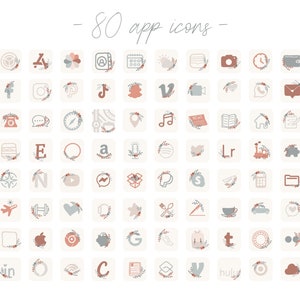 Boho Ios14 Handdrawn App Icons Boho Theme Pack Aesthetic Red | Etsy