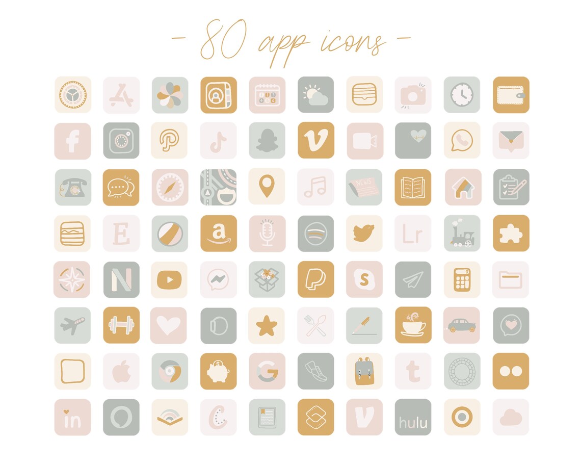 Spring Boho Ios14 Handdrawn App Icons Boho Theme Pack Etsy