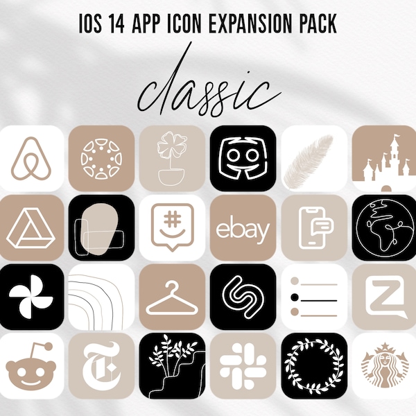 Classic iOS 14 Expansion App Icons Aesthetic Beige Brown Theme Natural App Covers iOS14 iPhone Minimal App Icons Black White Minimal