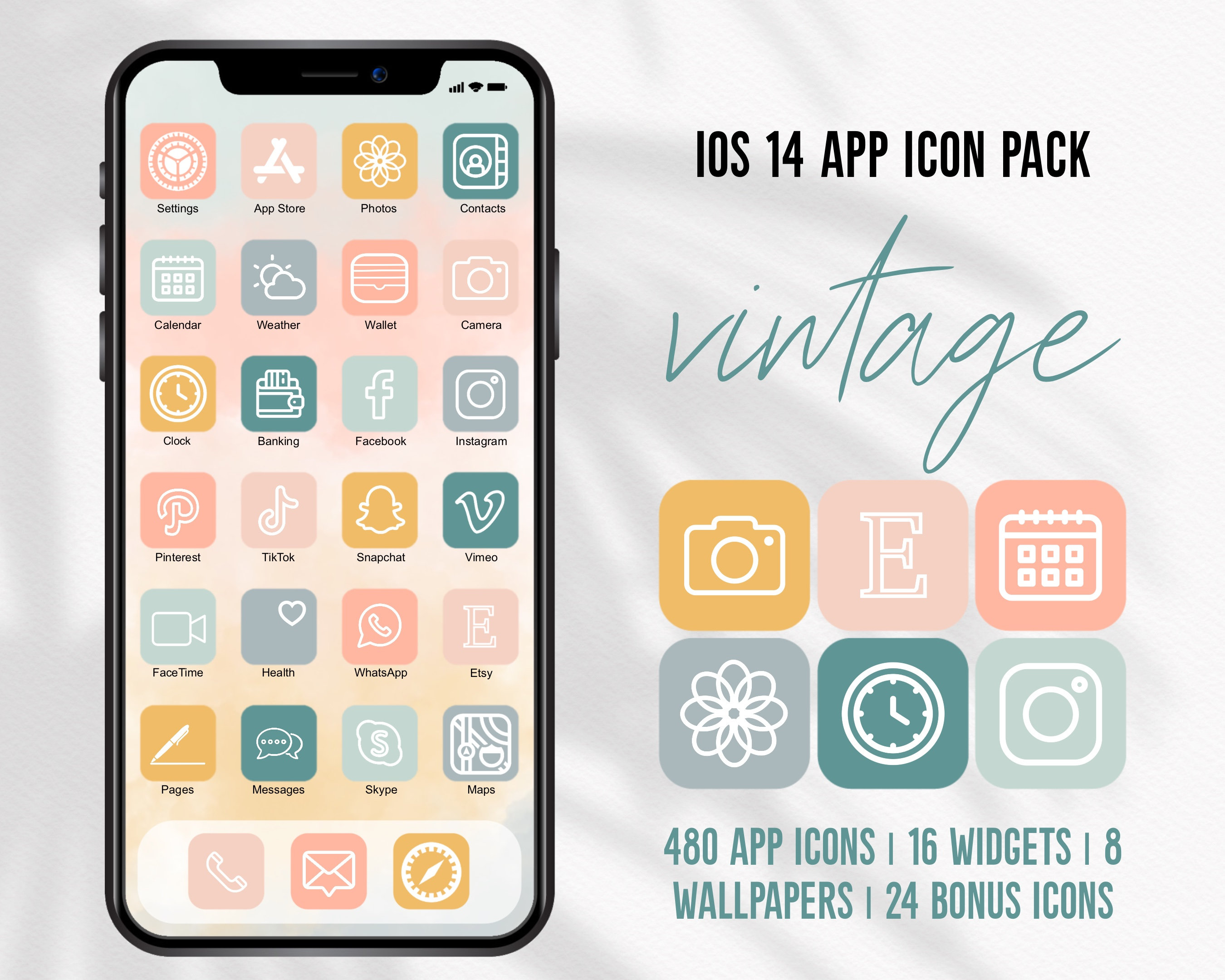 Vintage App Icons iOS14 Iphone Retro App Icon Package Etsy