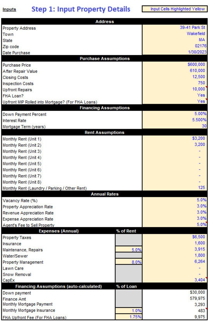 Rental Property Calculator ROI, IRR, Cap Rate, Cash Flow Etsy
