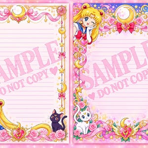 Magical Girl Stationery Printable | Pink Celestial Letter Paper | Kawaii Anime Writing Paper | Moon & Stars Digital Download