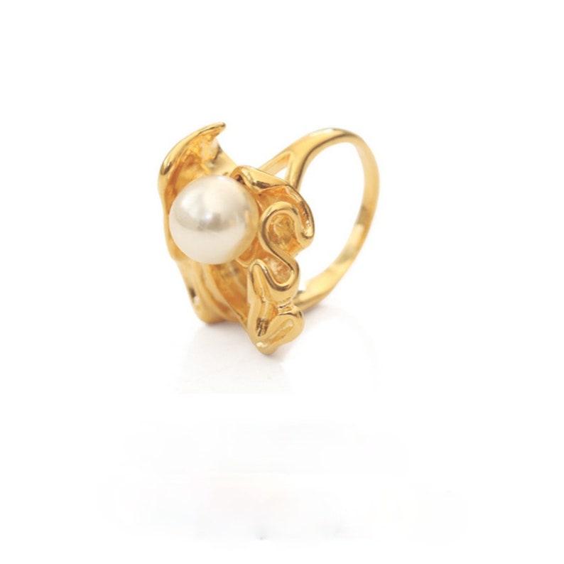 Brass Minimalist Ring Modern Pearl Ring Real Pearl Gold Ring Engagement Ring Statement Ring Gold Filled Ring Minimalism Ring