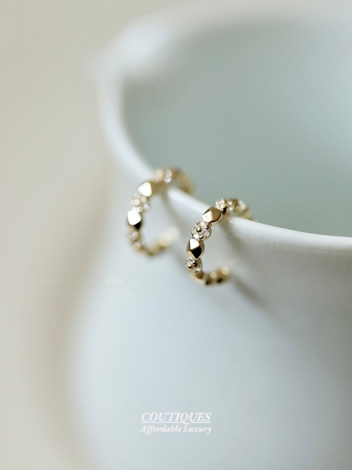 9K Solid Gold Dainty Ear Bar Trio Real Solid Gold Delicate - Etsy