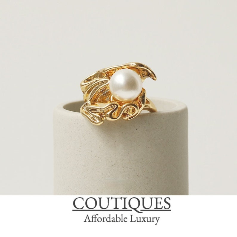 Brass Minimalist Ring Modern Pearl Ring Real Pearl Gold Ring Engagement Ring Statement Ring Gold Filled Ring Minimalism Ring