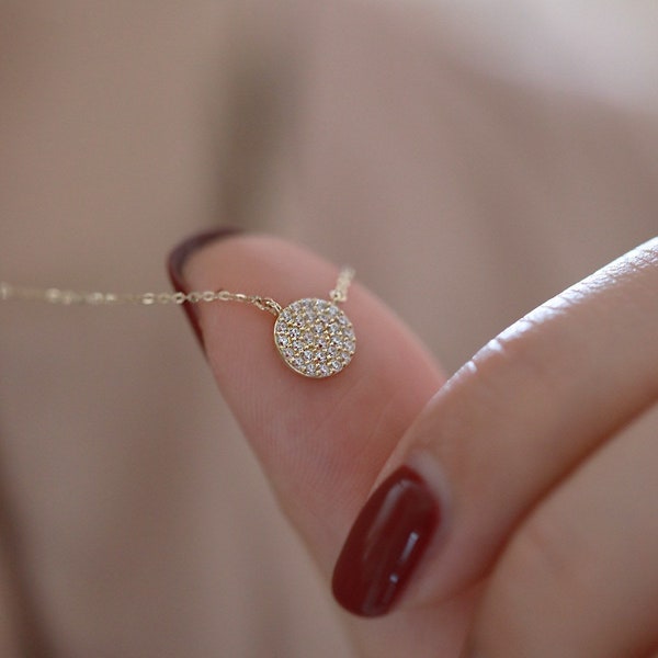 14k Gold Circle Necklace Etsy