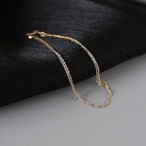 14K Solid Gold Dainty Double Layers Bracelet, Real Gold Delicate Stackable Bracelet, Summer Gold Vacation Bracelet, shops Minimalism Gold Chain