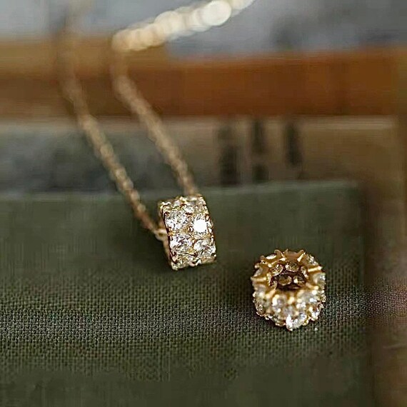Solid Gold CZ Diamond Rolling Barrel 