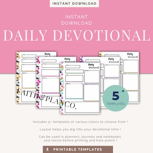 Printable Daily Devotional Templates, Faith Planner Insert (Digital Download)