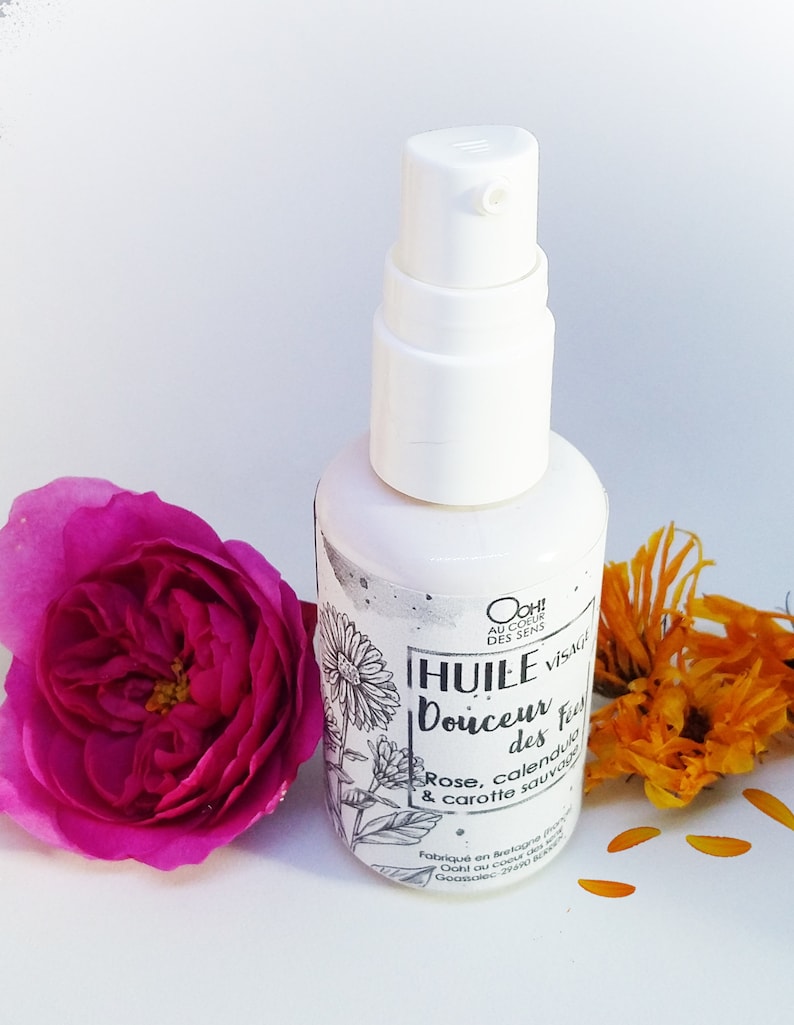 Huile Douceur des fées rose, calendula et carotte sauvage flacon pompe en verre 30ml image 1