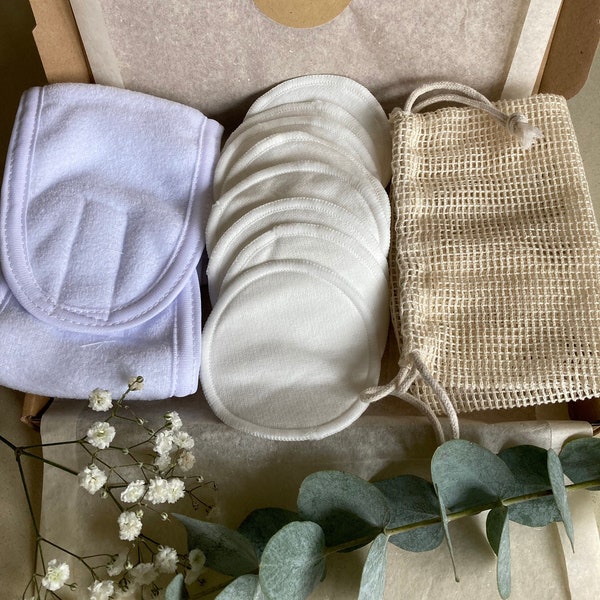 Reusable Makeup Remover pads and Spa Headband, Eco-Friendly Gift Set, Sustainable Living, Vegan and Zero Waste Letterbox Gift