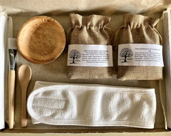 Clay Face Mask Gift Set, Facial Cleanser, Vegan Spa Kit, Pamper Hamper, Self Care Box, Letterbox Gift, Cruelty Free Beauty. Olive & Greene