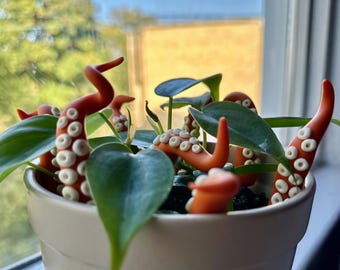 Orange Octopus Tentacle Plant Decor: Polymer Clay Sea Creature