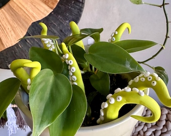 Lime Green Polymer Clay Octopus Tentacles: Halloween Plant Decor