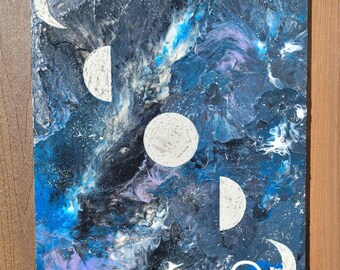 It's Just A Phase Original Painting / Moon Phase Painting / Moon Phase Wall Hanging / Pour Paint on Canvas / 3D Textured Art Painting /16x20