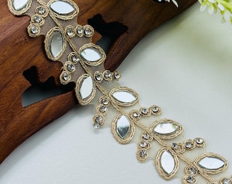 Gold Scalloped Mirror - Zircon Embroidered Trim: Indian Lace Border, (3cm) , 1 Yard