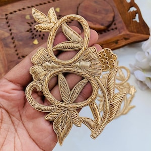 Handmade Gold Zardozi Applique: Sew-On Garment Embellishment