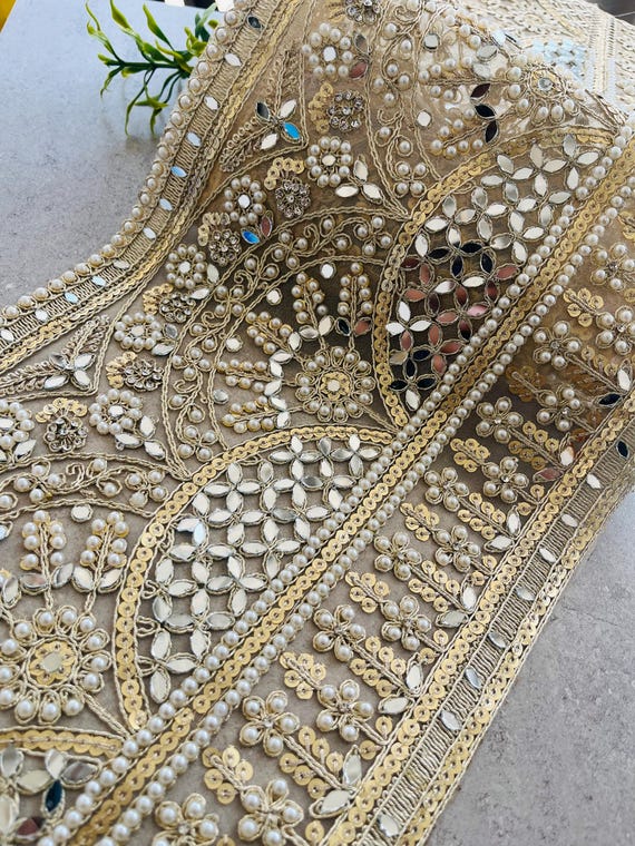 Pearl & Mirror Sari Border Lace - Indian Dress Trim (8.3"inch Wide) - Etsy Pearl & Mirror Sari Border Lace - Indian Dress Trim (8.3"inch Wide) - Etsy