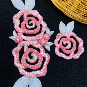 Sequin Rose Applique Patch (Set of 2): Indian Sew-On Embellishment